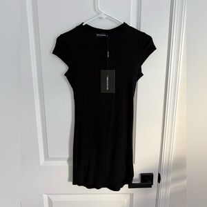 PLT Black Ribbed Short Sleeve Mini Dress